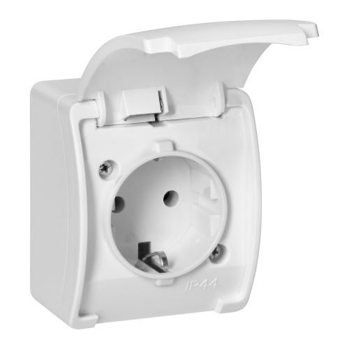 1x Stopcontact IP44 -Randaarde  Wit