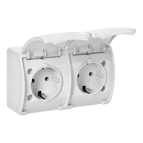 2x Stopcontact IP44 -Randaarde  Wit