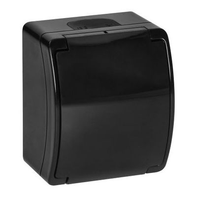 1x Stopcontact IP44 -Randaarde  Zwart