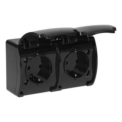 2x Stopcontact IP44 -Randaarde  Zwart