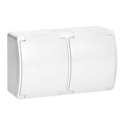 2x Stopcontact IP44 -Randaarde  Wit