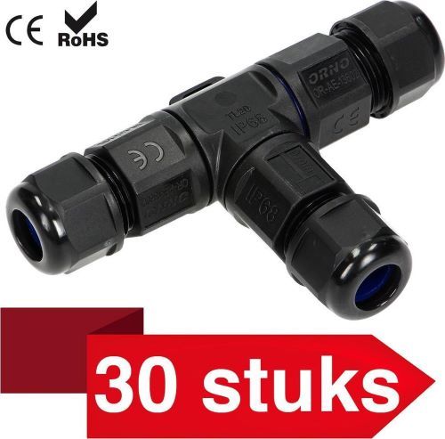 30 Stuks T-Splitter IP68 - 450Vac, 25A Max. - Stekker 3-polig - Max. 4.0mm²