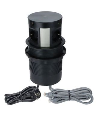 4 Stopcontacten, USB (A enC) Netwerkkabel Qi-oplader 1.7 meter kabel Zwart