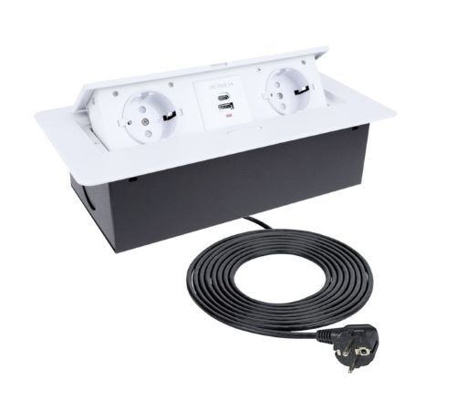 2 stopcontacten, 1xUSB-A 1xUSB-C - 3 meter kabel Wit