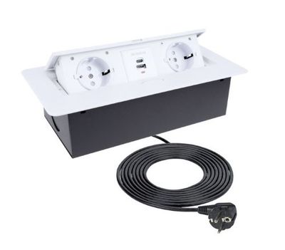 2 stopcontacten, 1xUSB-A 1xUSB-C - 3 meter kabel Wit