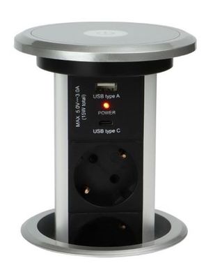 Vol-Automatisch 3 Stopcontacten 2x USB (A+C) 2M kabel Aluminium