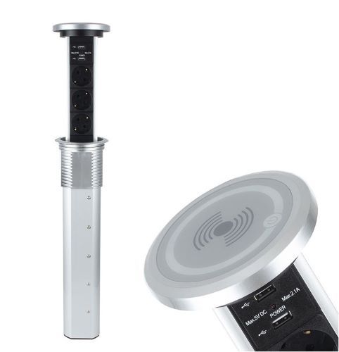 Vol-Automatisch 3 Stopcontacten 2x USB (A+C) - Qi-lader - 2M kabel