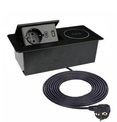 1 Stopcontact, USB (A enC) Qi-oplader 1,5 meter kabel Zwart