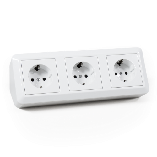 3 stopcontacten, 15 cm kabel Wit