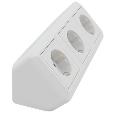 3 stopcontacten, 15 cm kabel Wit