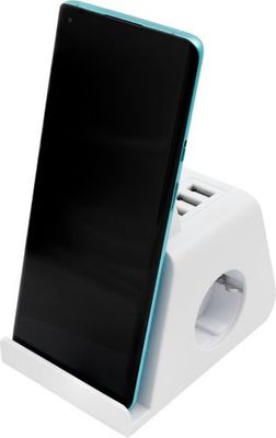 2 Stopcontacten, 3 USB QI-Lader 1,4 Meter Kabel Wit