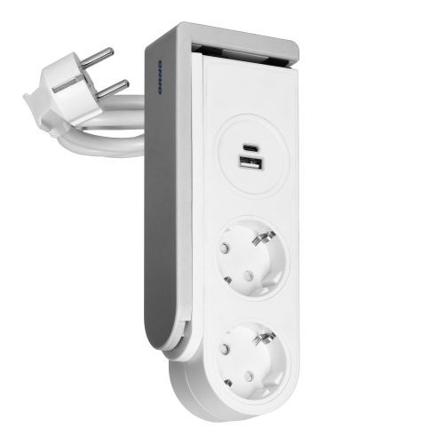 2 Stopcontact, USB-A, USB-C Tafelklem 1,4 Meter Kabel Wit