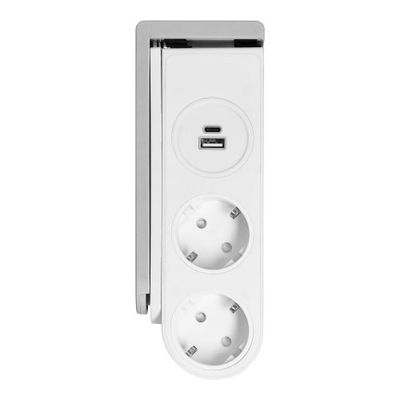 2 Stopcontact, USB-A, USB-C Tafelklem 1,4 Meter Kabel Wit