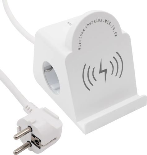 2 Stopcontacten, 3 USB QI-Lader 1,4 Meter Kabel Wit
