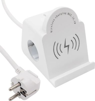 2 Stopcontacten, 3 USB QI-Lader 1,4 Meter Kabel Wit