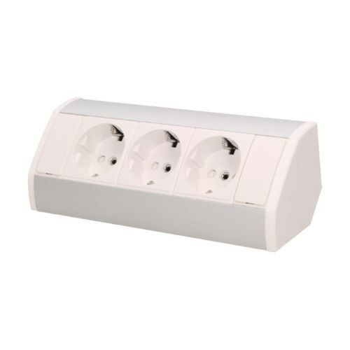 Orno Hoekstekkerdoos - 3 stopcontacten - Opbouw hoekstekkerblok met 60 cm kabel - Wit/Zilver