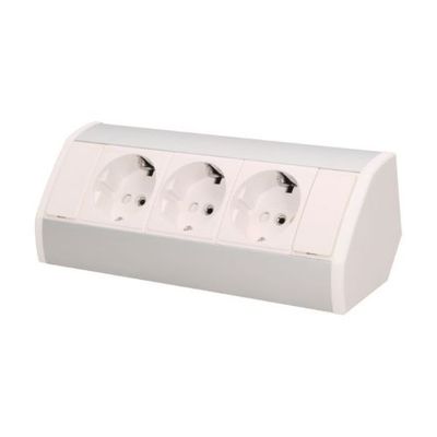 Orno Hoekstekkerdoos - 3 stopcontacten - Opbouw hoekstekkerblok met 60 cm kabel - Wit/Zilver