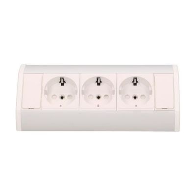 Orno Hoekstekkerdoos - 3 stopcontacten - Opbouw hoekstekkerblok met 60 cm kabel - Wit/Zilver