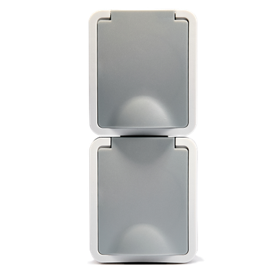 Opbouw Dubbel stopcontact - Verticaal - IP54 - Grijs