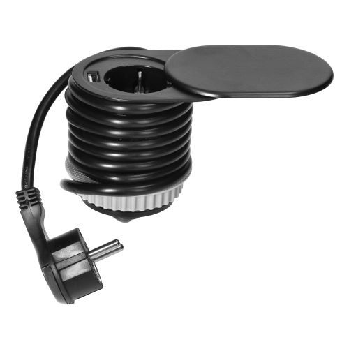 1 stopcontact, 1x USB schuifdeksel 1,9 meter kabel Zwart
