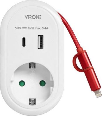 1x Schuko - Oplaadkabel 1xUSB-A 1xUSB-C  Randaarde