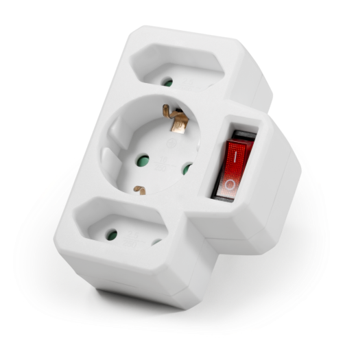 2x Euro 1x Schuko -Randaarde- Aan/uit Knop