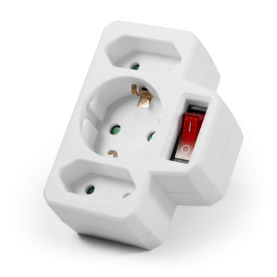 2x Euro 1x Schuko -Randaarde- Aan/uit Knop