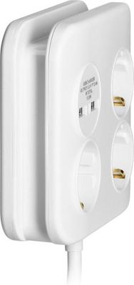 Stekkerdoos met  stopcontacten en 2 USB - max. 3680 Watt -  1,4 meter kabel - Wit