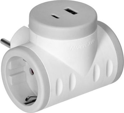 Splitter met 2x Stopcontact en USB A en USB-C