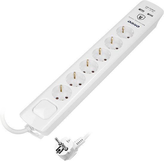 4x stopcontacten 2x USB-A Aan/uit-knop 3meter kabel