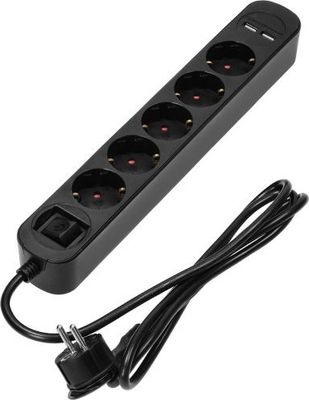 5x stopcontacten 2x USB-A Aan/uit-knop 1,5meter kabel