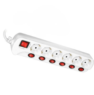 Multiswitch  6xStopcontacten overbelastings-beveiliging 1,5meter kabel
