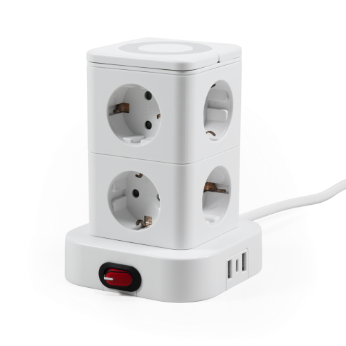 PowerTower 8xStopcontact 2xUSB-A 1xUSB-C Qi-lader -1,4Meter snoer
