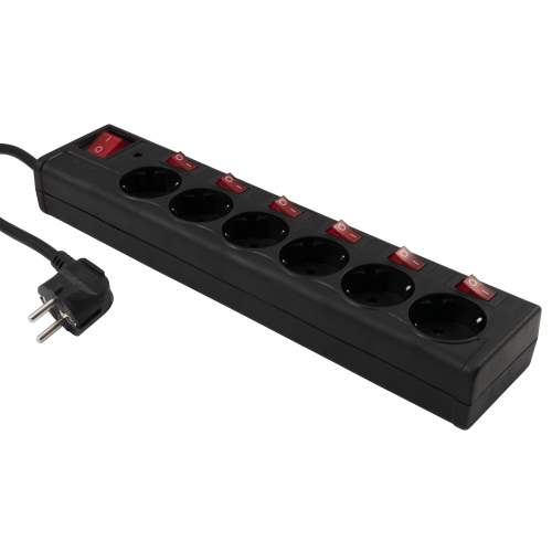Multiswitch  6xStopcontacten overbelastings-beveiliging 1,5meter kabel
