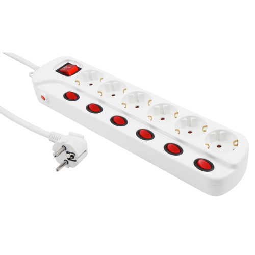 Multiswitch  6xStopcontacten overbelastings-beveiliging 1,5meter kabel