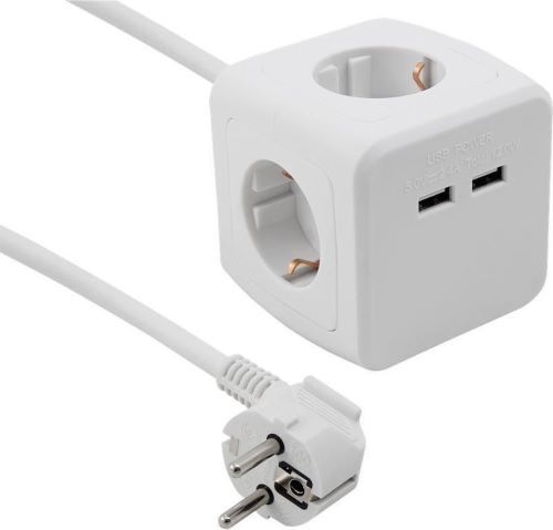 PowerCube 2xUSB-A 4xStopcontact 1,5 meter kabel