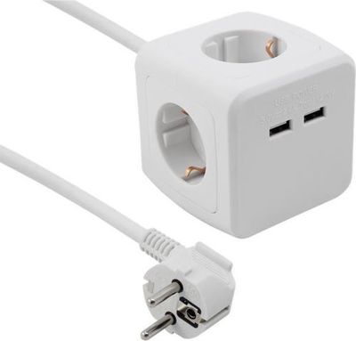 PowerCube 2xUSB-A 4xStopcontact 1,5 meter kabel