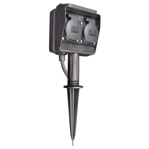 2x stopcontacten en grondpen - IP44  Kabellengte 3 meter