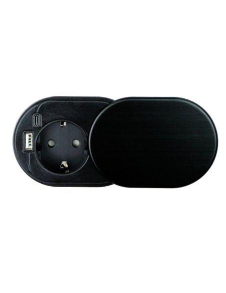 Design Light Slidebox - 1 stopcontact - USB A &amp; C - Ø 60mm  met 1.9 meter kabel - Zwart