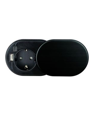 Design Light Slidebox - 1 stopcontact - USB A & C - Ø 60mm met 1.9 meter kabel - Zwart