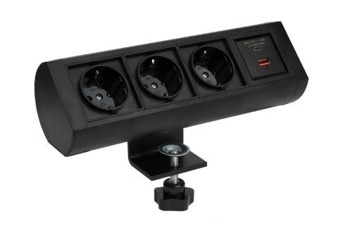 3 stopcontacten, 2x USB(A+C) 1.8 meter kabel Opbouw Zwart