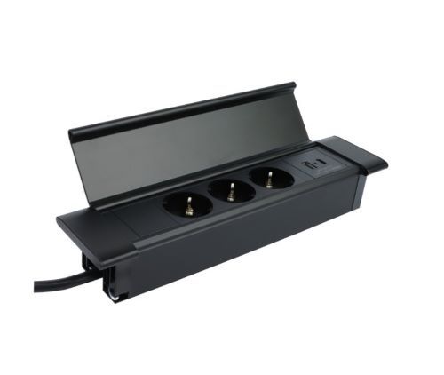 3 stopcontacten - USB A &amp; C - Inbouw Stekkerblok met 1.8 meter kabel - Zwart