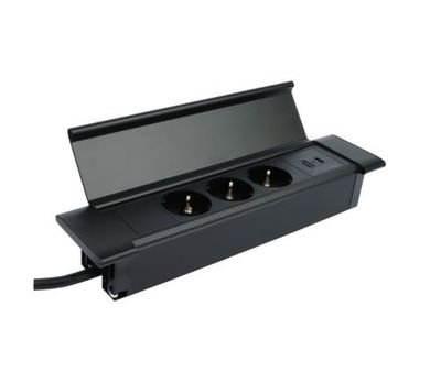 3 stopcontacten - USB A &amp; C - Inbouw Stekkerblok met 1.8 meter kabel - Zwart