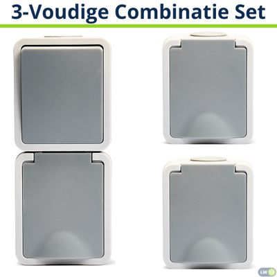 - Set van 3 - 2Enkel WCD + 1Dubbel combi- Opbouw  - Grijs
