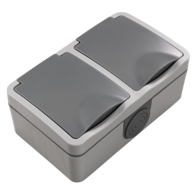 Opbouw Dubbel stopcontact - Contactdoos - IP54 - Grijs