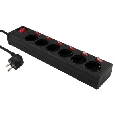 Multiswitch  6xStopcontacten overbelastings-beveiliging 1,5meter kabel