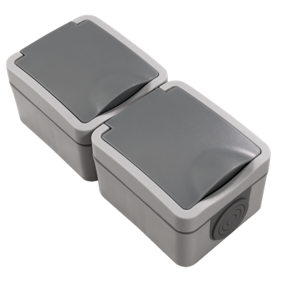 Opbouw Dubbel stopcontact - Verticaal - IP54 - Grijs