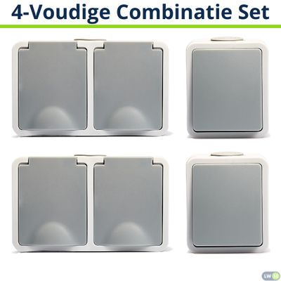 -Set van 4 - 2Dubbel WCD + 2Enkel schakelaar - Opbouw - Grijs