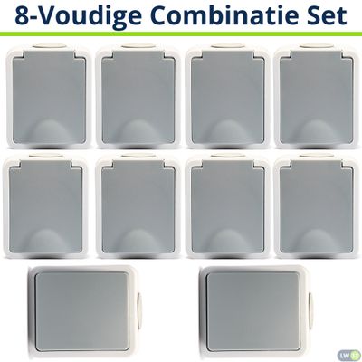 - Set van 8 -  6Enkel WCD + 2Enkel schakelaar - Opbouw - Grijs