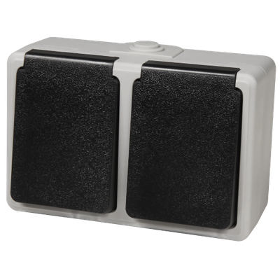 2x Stopcontact opbouw - IP44 - 250 V - Grijs